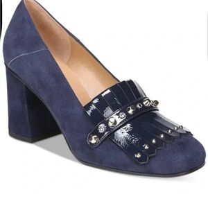 Franco Sarto Navy Studded Block Heel Loafers